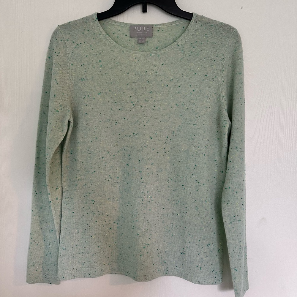 Mint speckled PURE COLLECTION sweater 100% cashmere beautiful scoop neck style - Picture 2 of 6